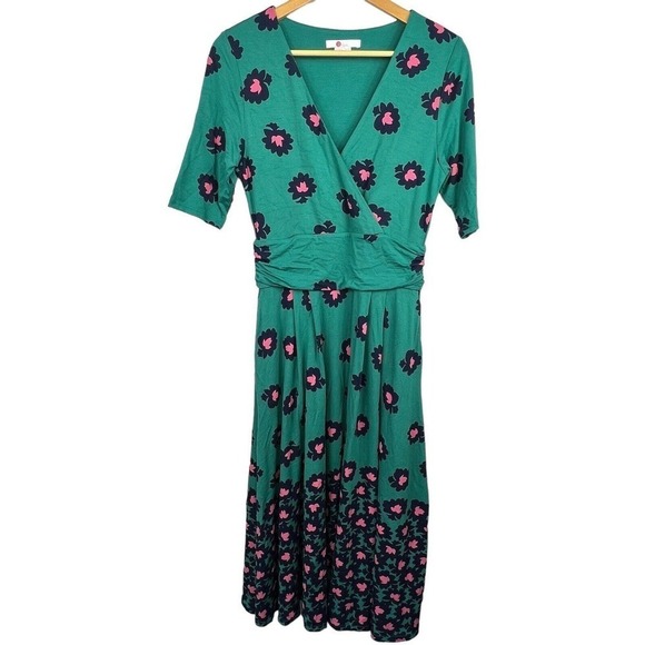 Boden Woodland Green Kassidy Surplice Midi Dress 6 Short Sleeve V Neck - Picture 2 of 12